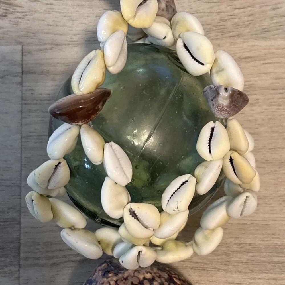 Vintage Japanese Fishing Float Glass Balls Shell Netting Nautical Coastal Decor